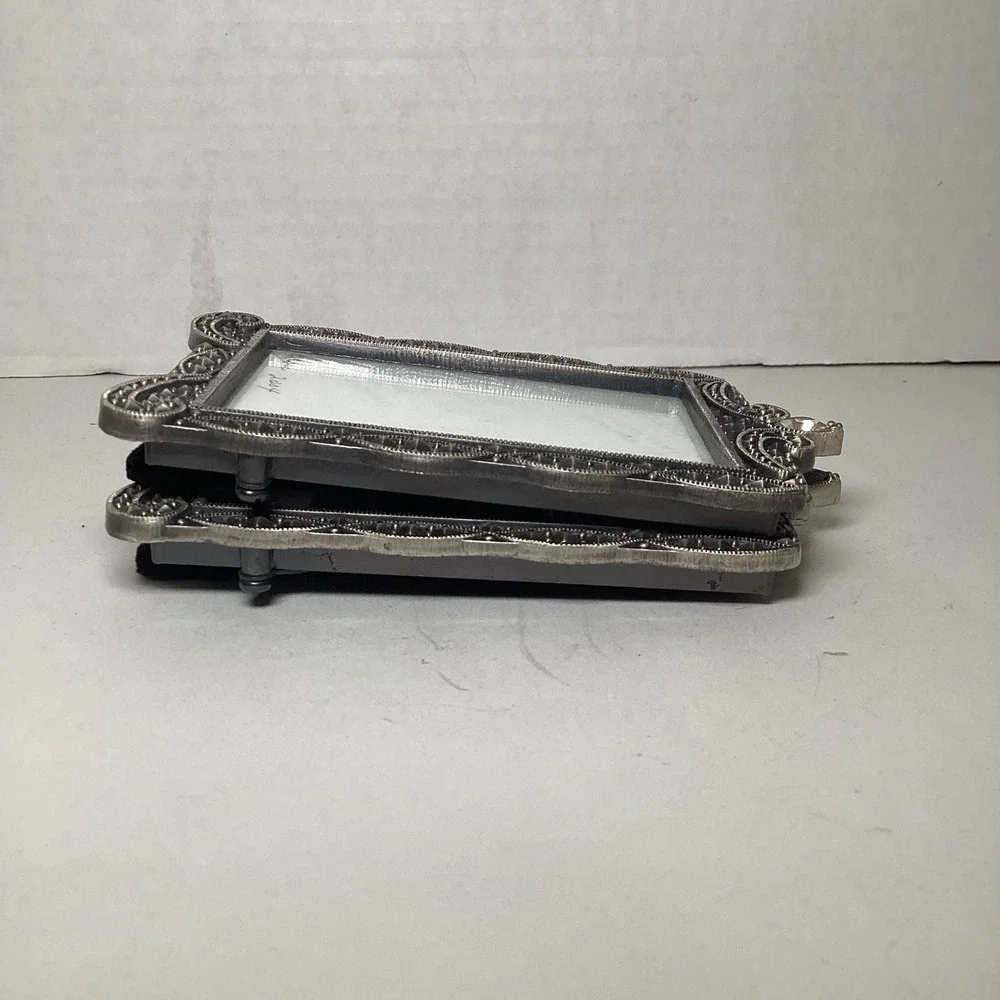 Vintage Style Marcasite Silver Tone Ornate Picture Frames Set 2 Rhinestone 2x3
